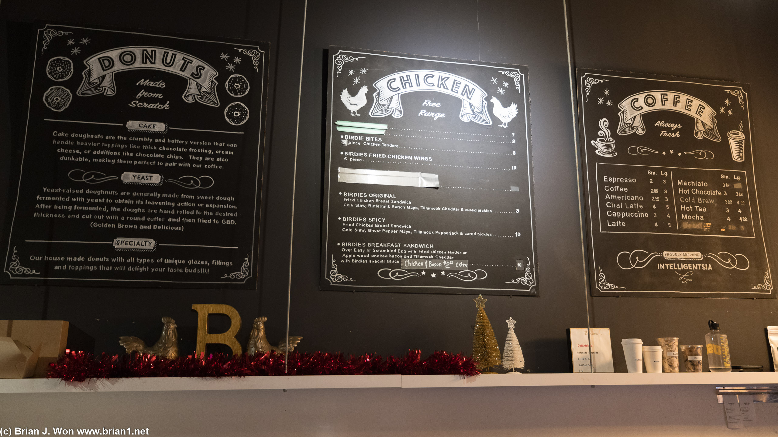 Menu at Birdies.