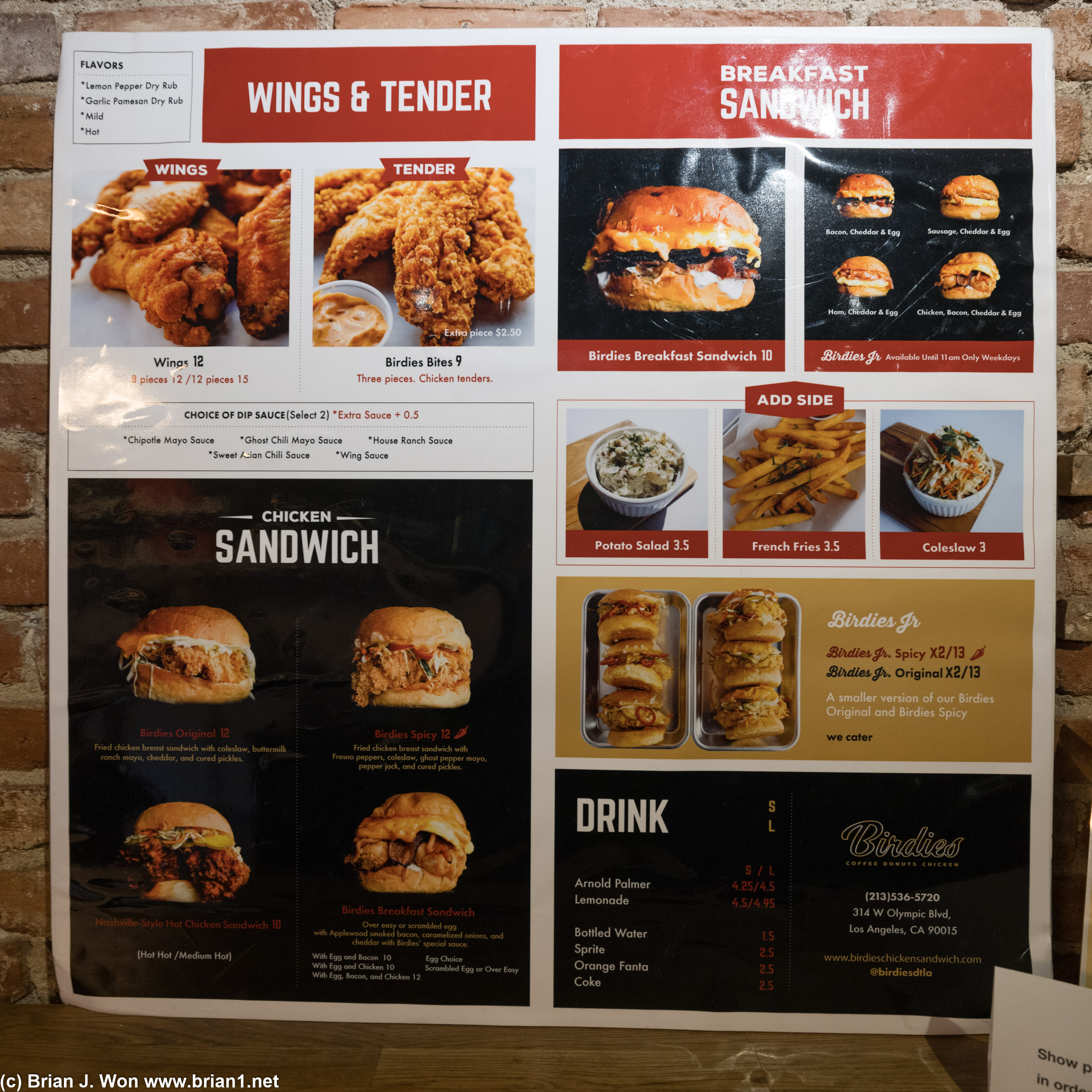Menu at Birdies.