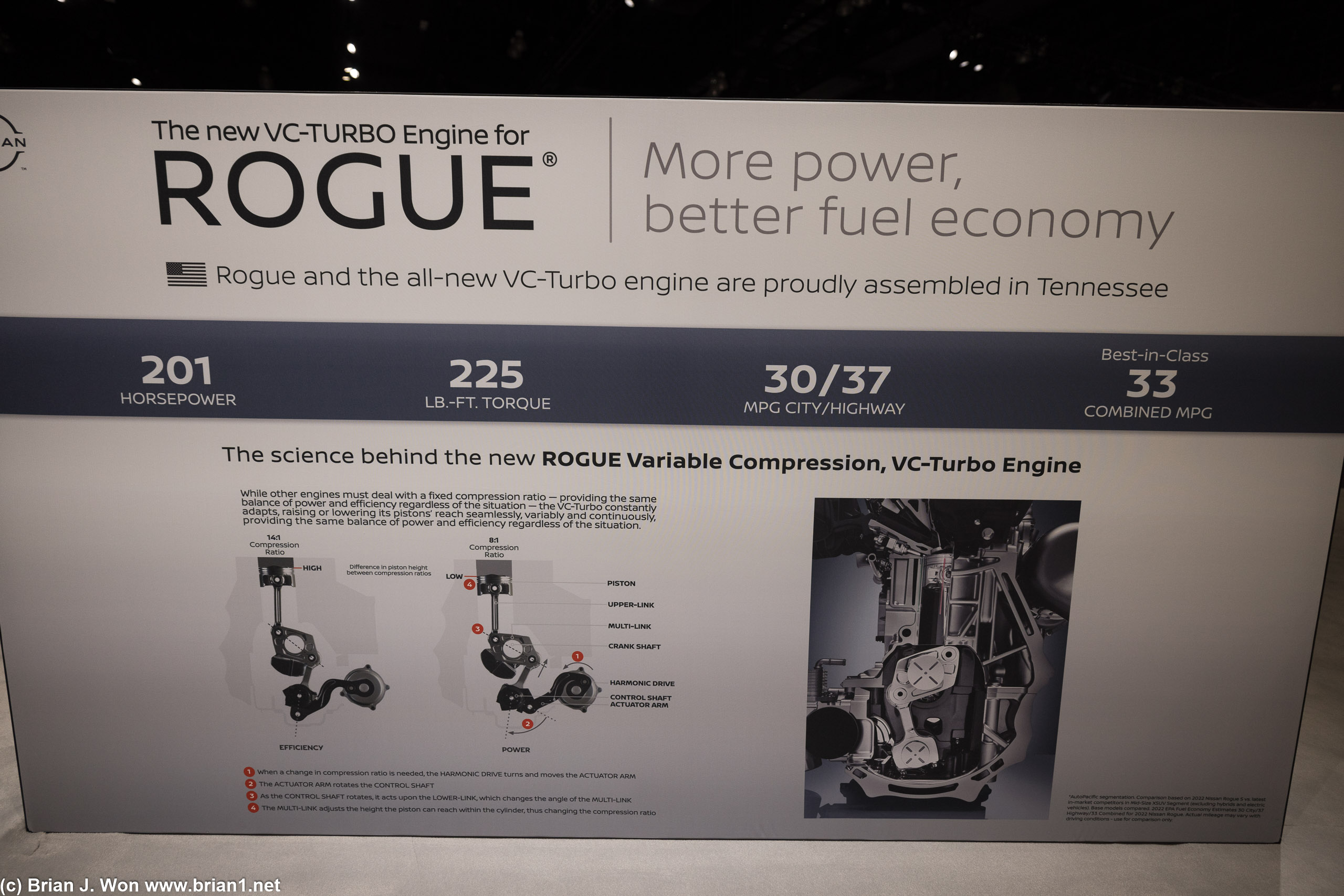 Nissan Rogue, now with the VC-Turbo from the Altima. 201hp/225hp, 30/37/33mpg.