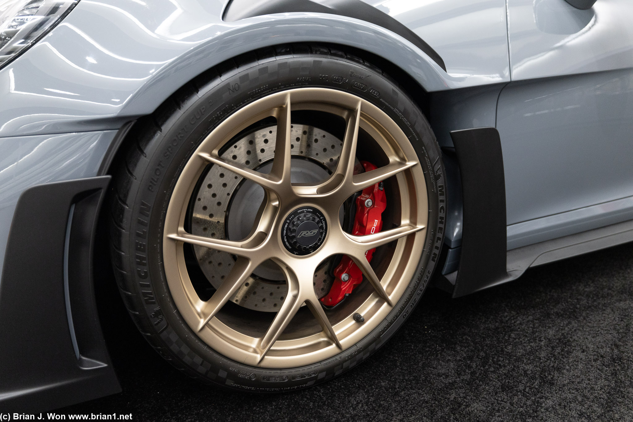 Front wheels, tires, and brakes.